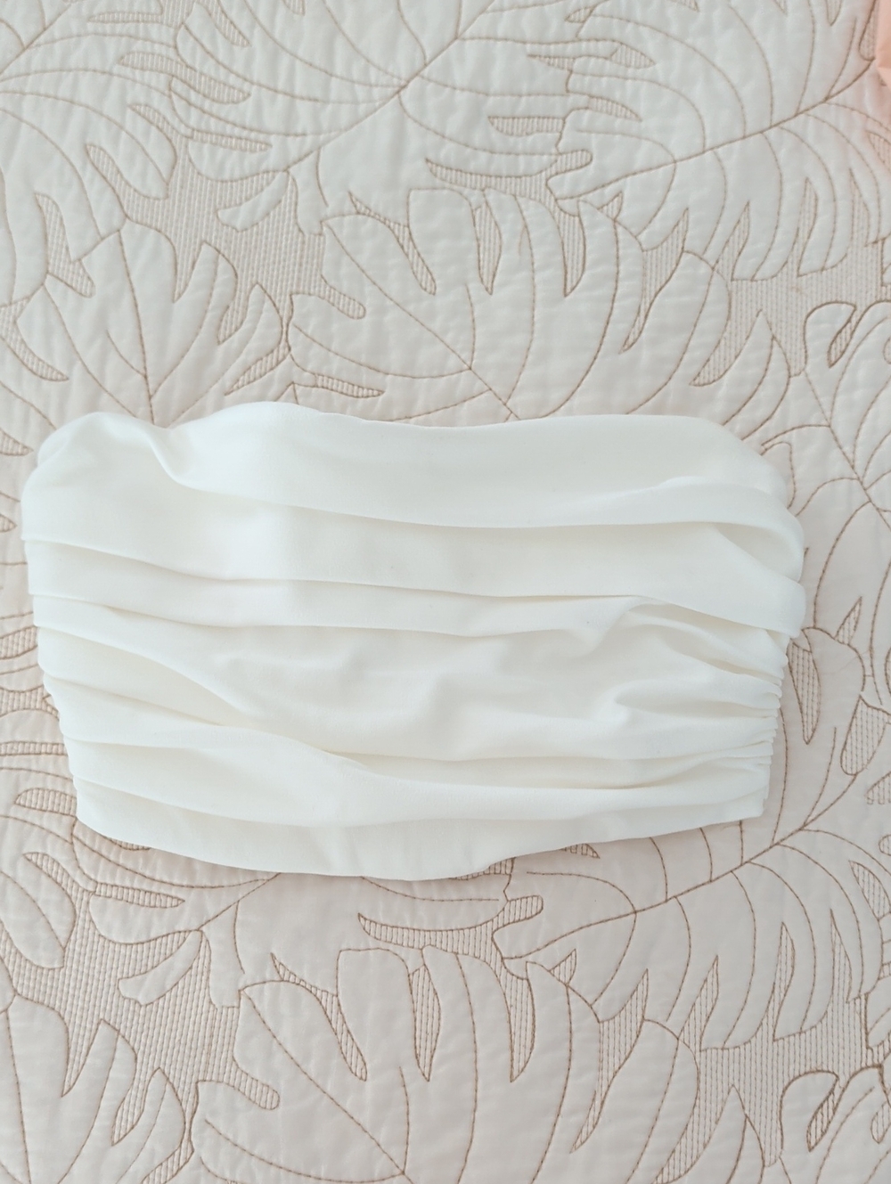 Zara White Strapless Ruched Cropped Bandeau